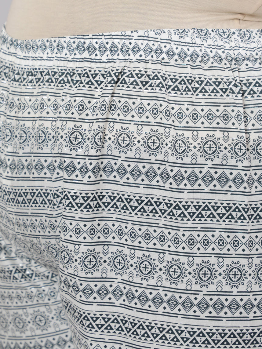 Women's Plus Size Grey Printed Kurta And Palazzo With Dupatta