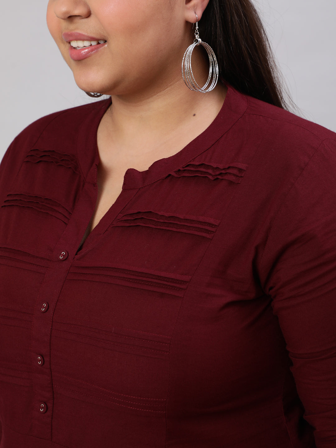 Women's Plus Size Burgundy Ethnic Tunic With Three Quarter Sleeves