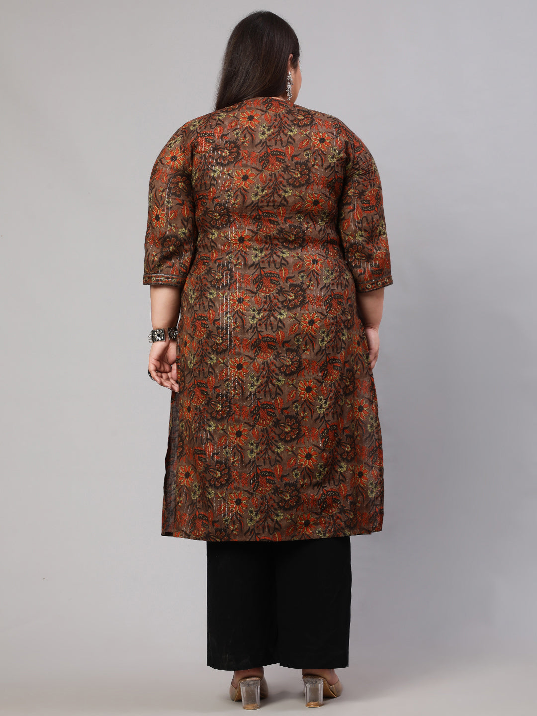 Women's Plus Size Multi Printed Straight kurta with Three Quarters Sleeves