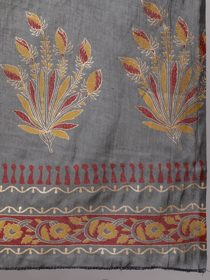 Women's Plus Size Grey Printed Kurta And Palazzo With Dupatta