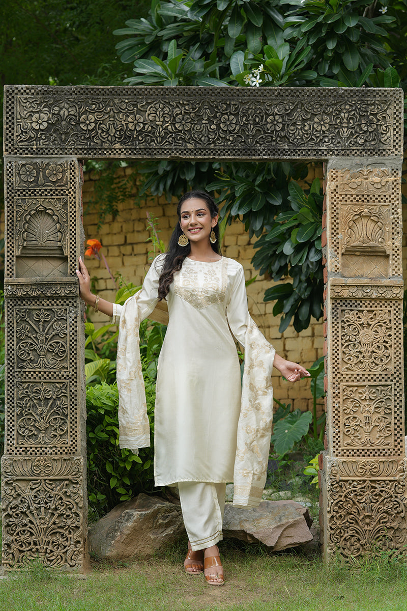 Women's Poly Silk Yoke Design Kurta Pants Dupatta Set