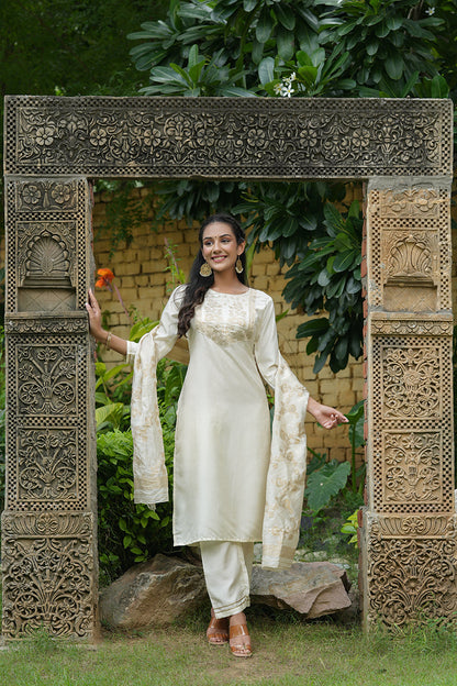 Women's Poly Silk Yoke Design Kurta Pants Dupatta Set