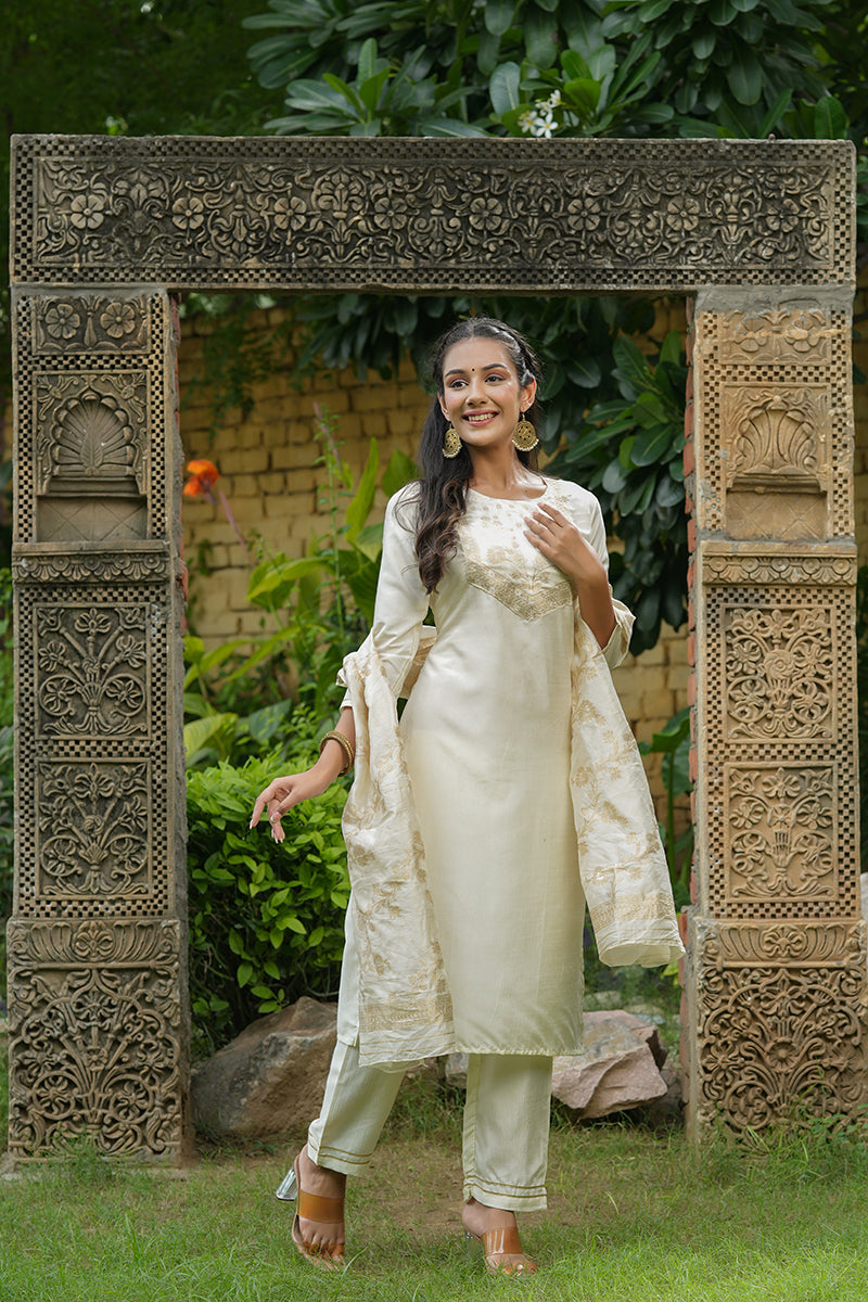 Women's Poly Silk Yoke Design Kurta Pants Dupatta Set