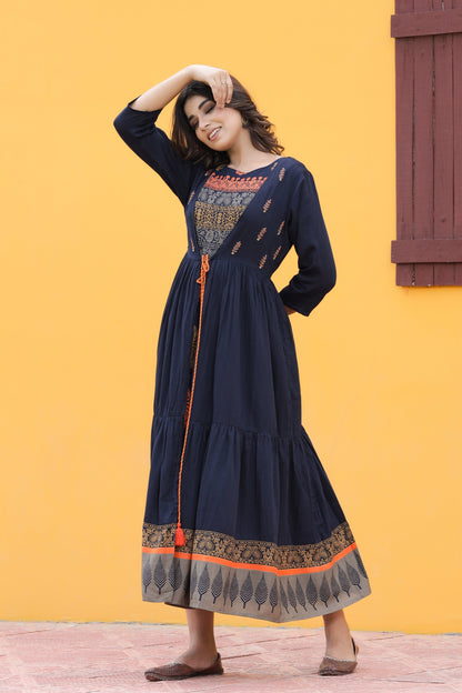 Women's Blue Printed Dress