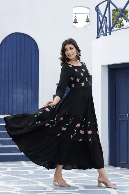 Women's Black Embroidered Dress