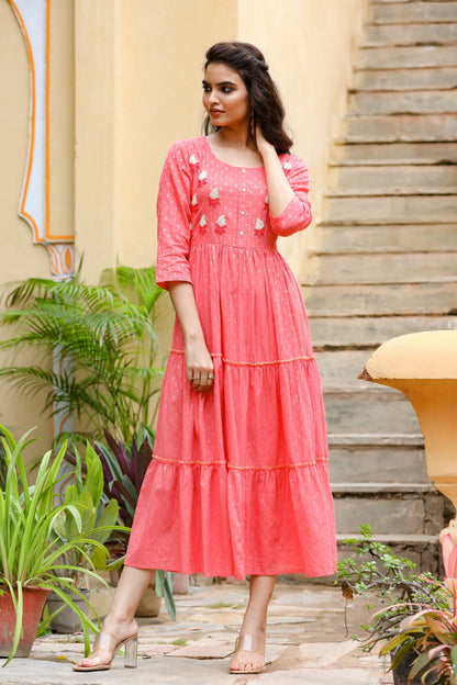 Women's Coral Tired Dress