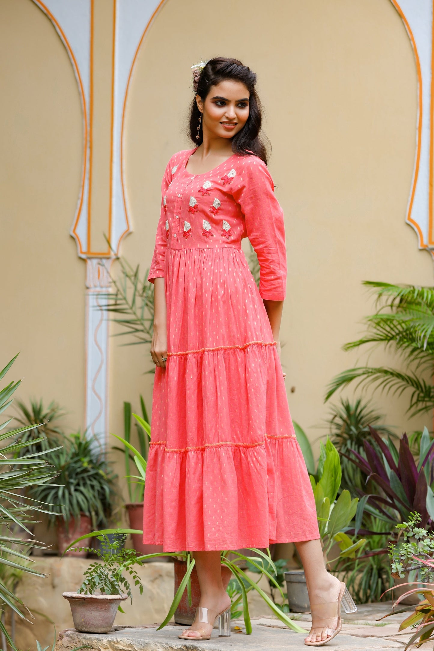 Women's Coral Tired Dress