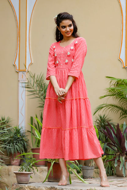 Women's Coral Tired Dress