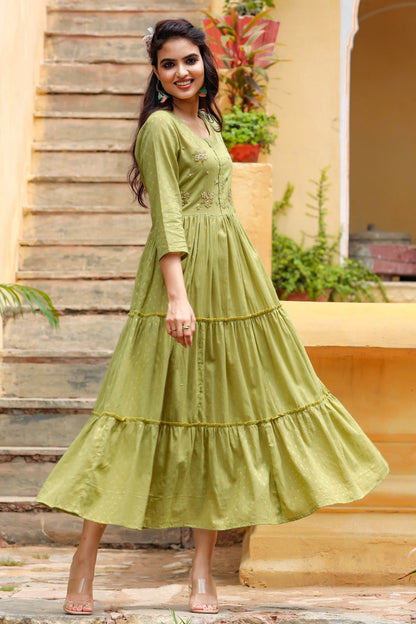 Women's Olive Green Tired Dress