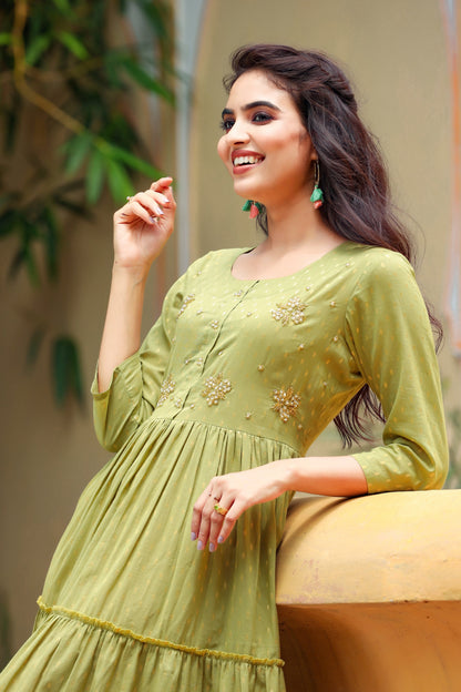 Women's Olive Green Tired Dress
