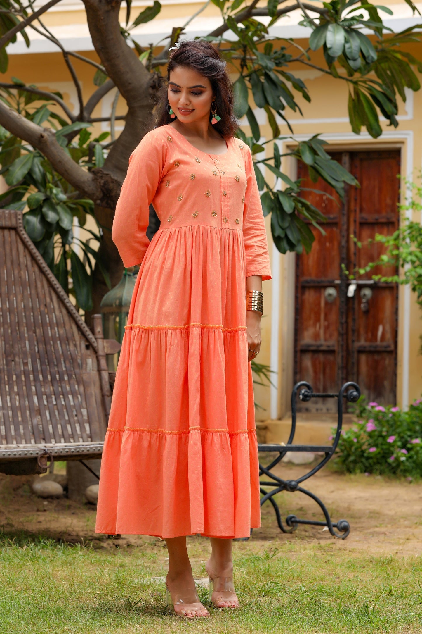 Women's Peach Tired Dress