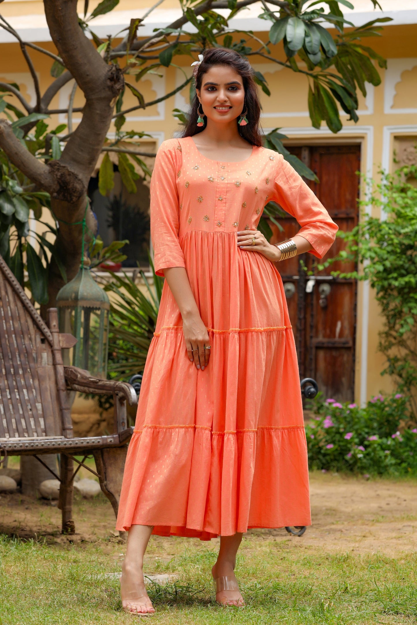 Women's Peach Tired Dress