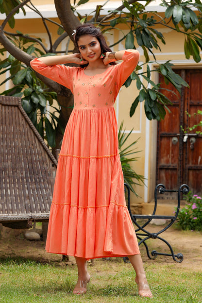 Women's Peach Tired Dress