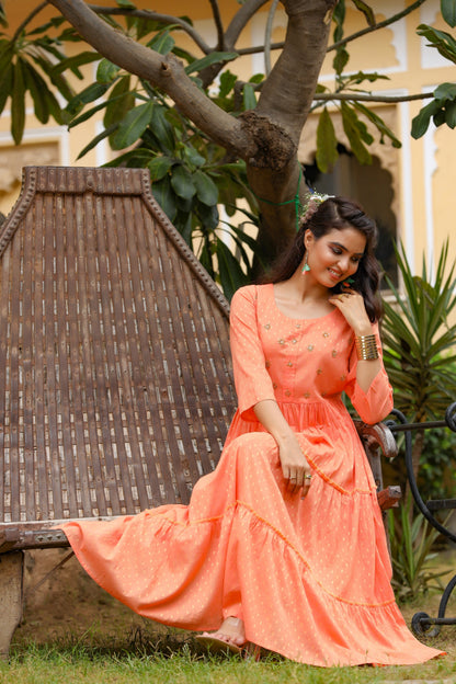 Women's Peach Tired Dress
