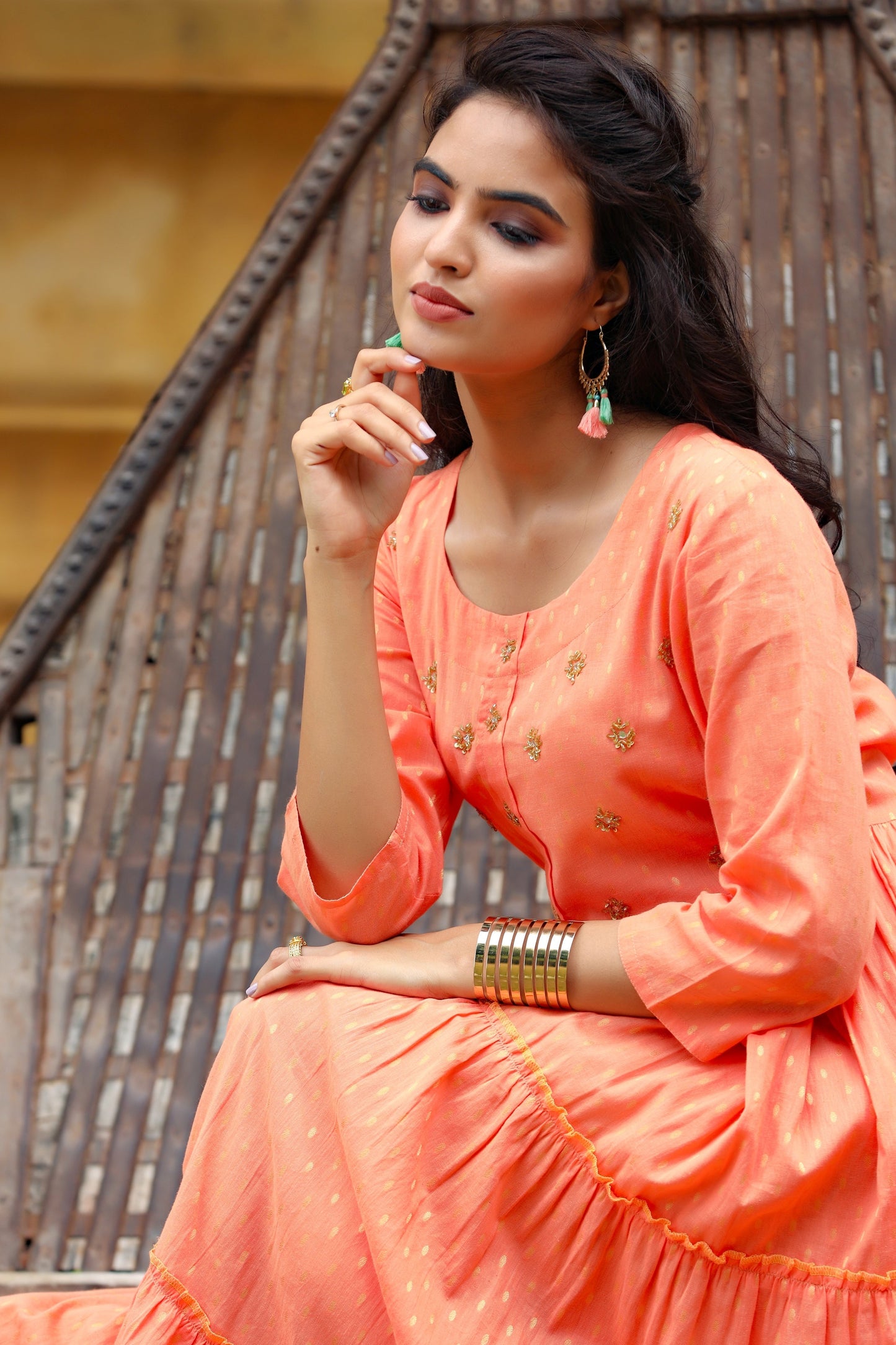 Women's Peach Tired Dress