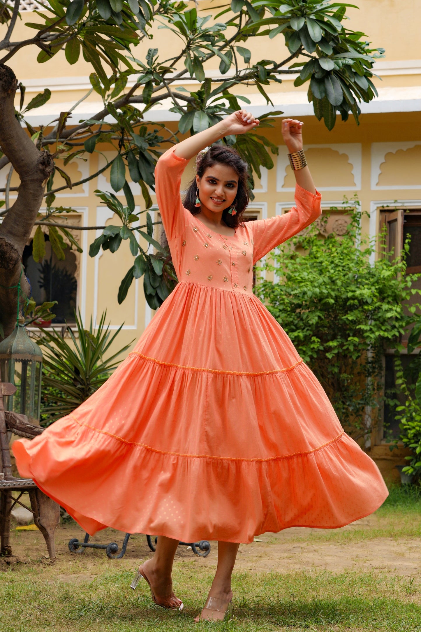 Women's Peach Tired Dress