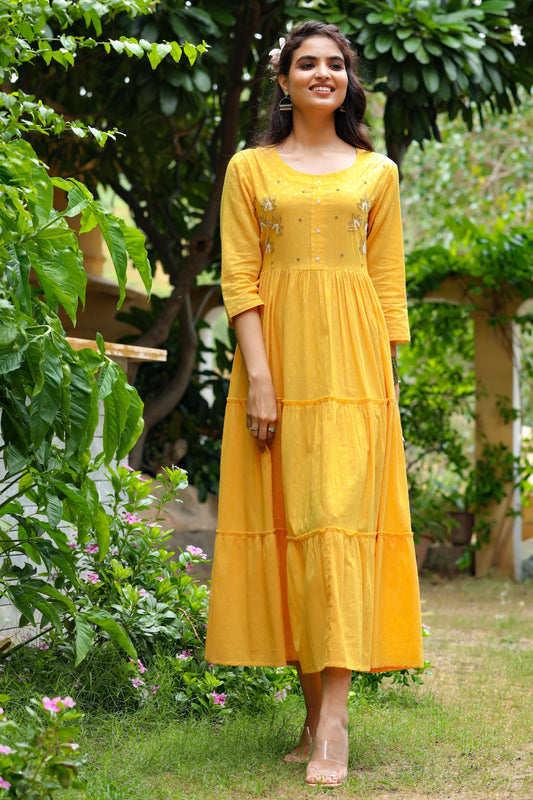 Women's Mustard Tired Dress