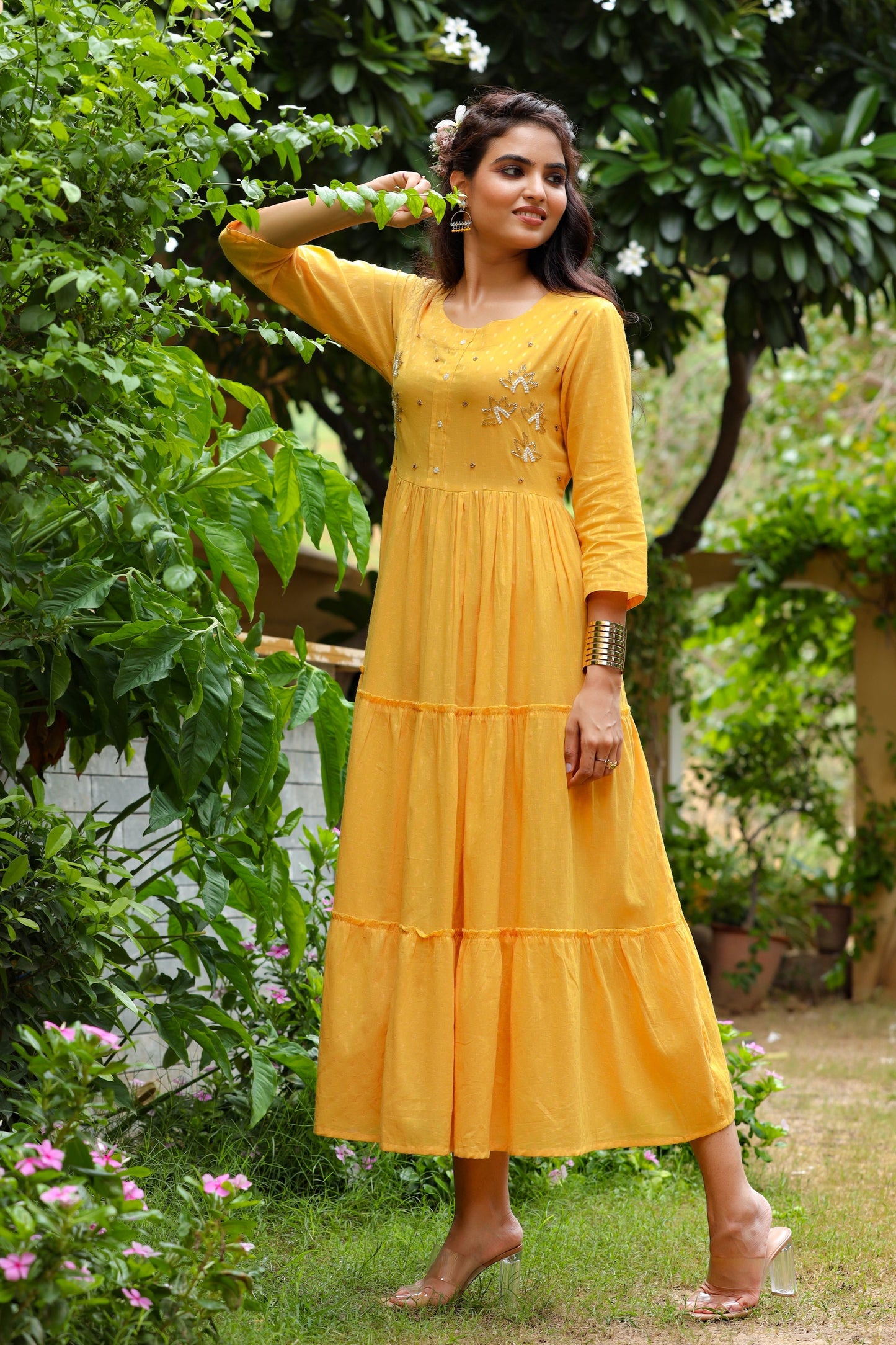 Women's Mustard Tired Dress