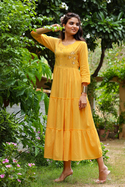 Women's Mustard Tired Dress