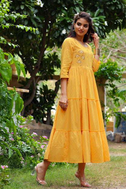 Women's Mustard Tired Dress