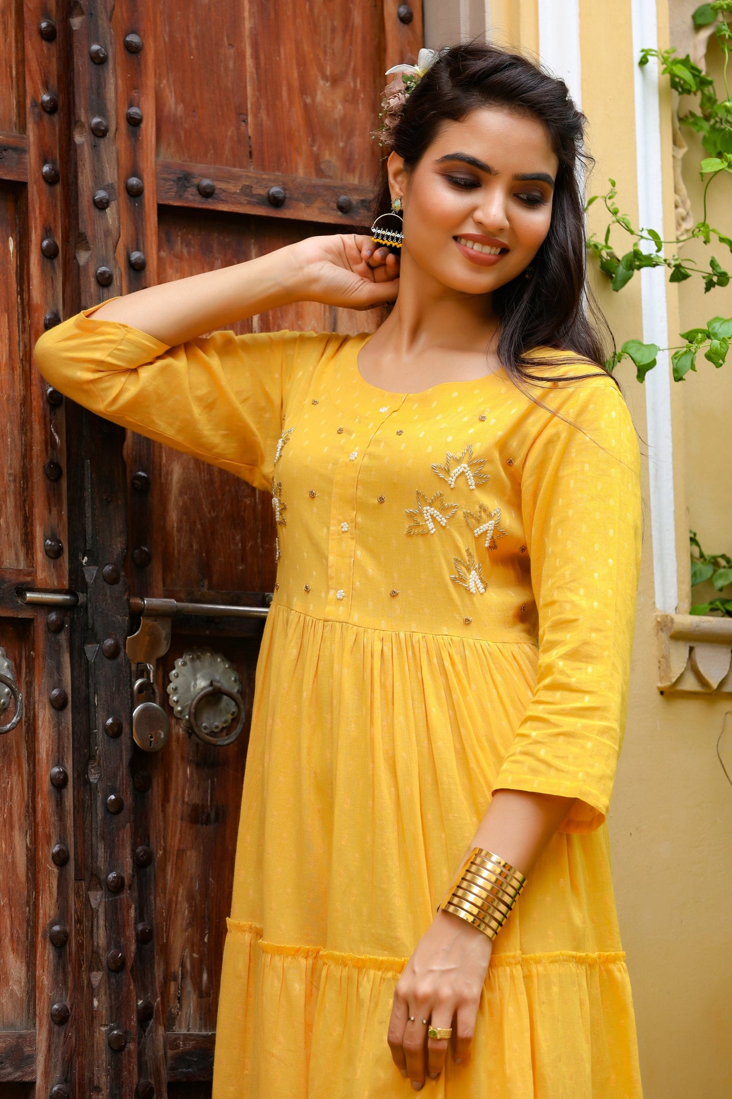 Women's Mustard Tired Dress