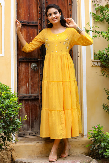 Women's Mustard Tired Dress