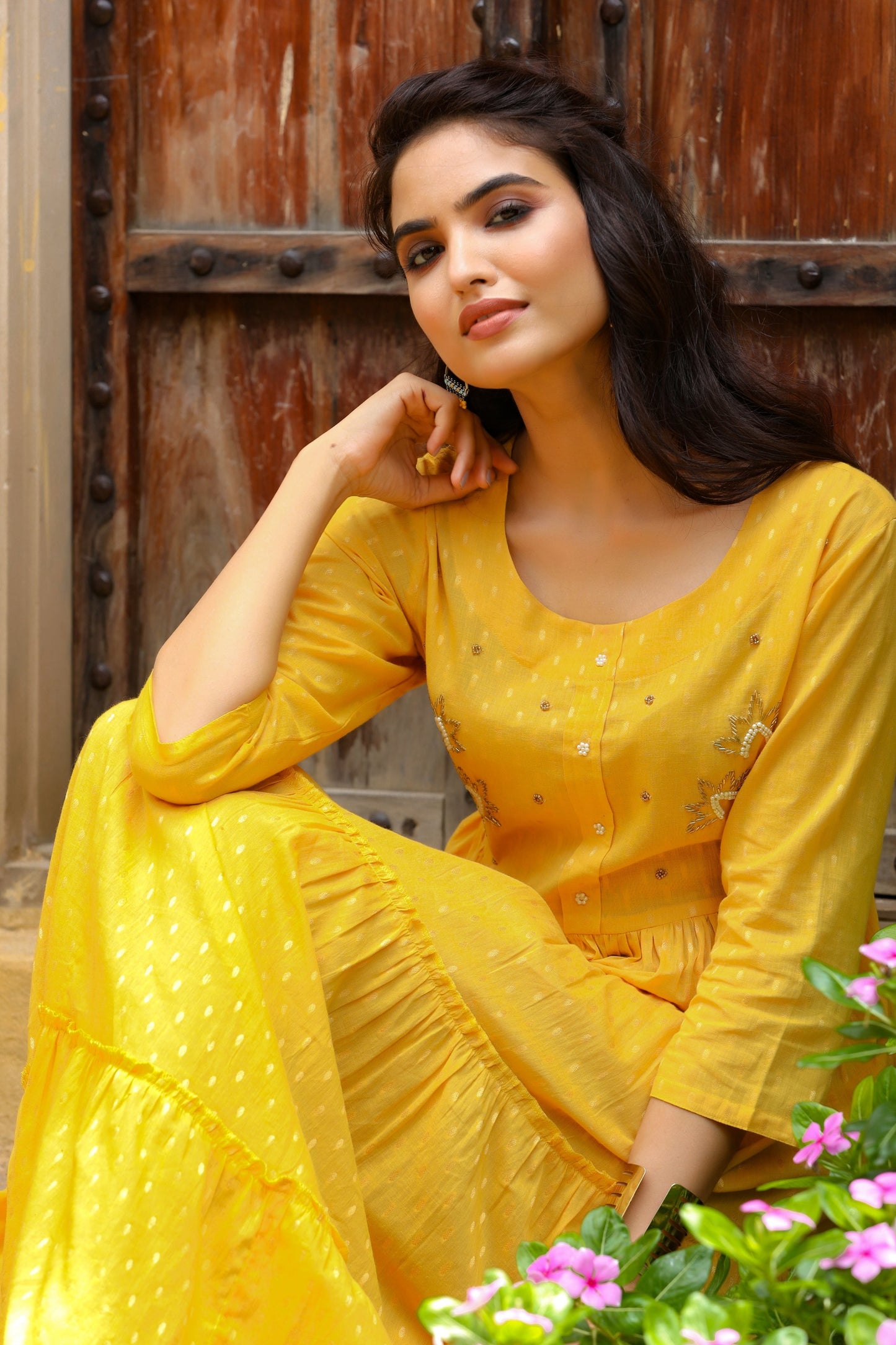 Women's Mustard Tired Dress