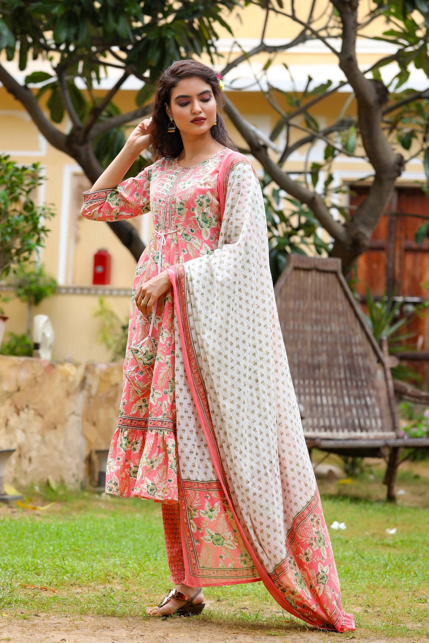 Women's Pink Printed Dupatta Set