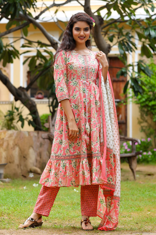 Women's Pink Printed Dupatta Set