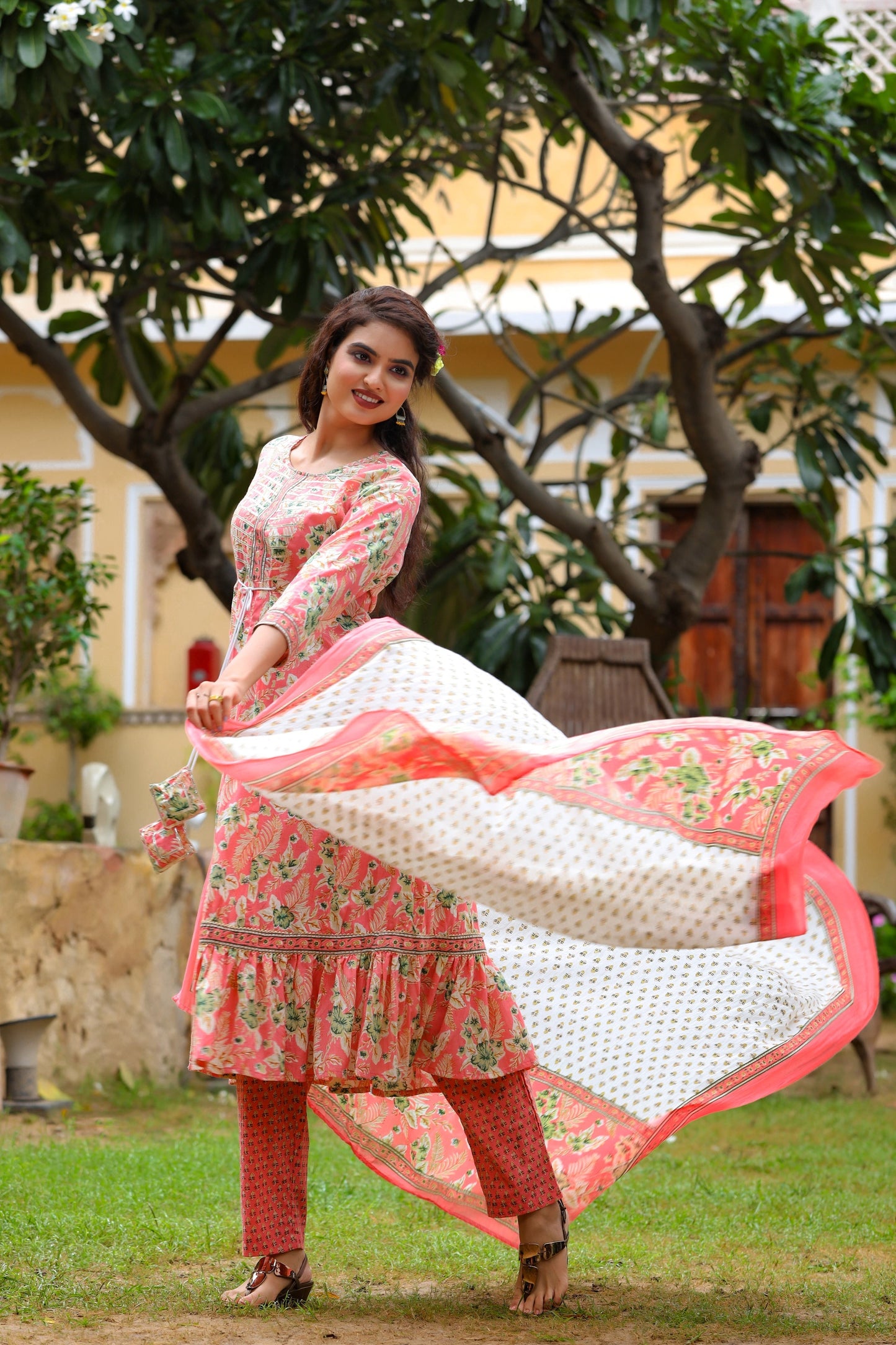 Women's Pink Printed Dupatta Set