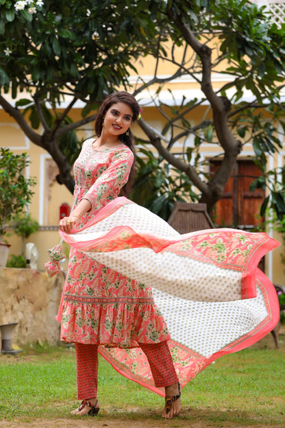 Women's Pink Printed Dupatta Set