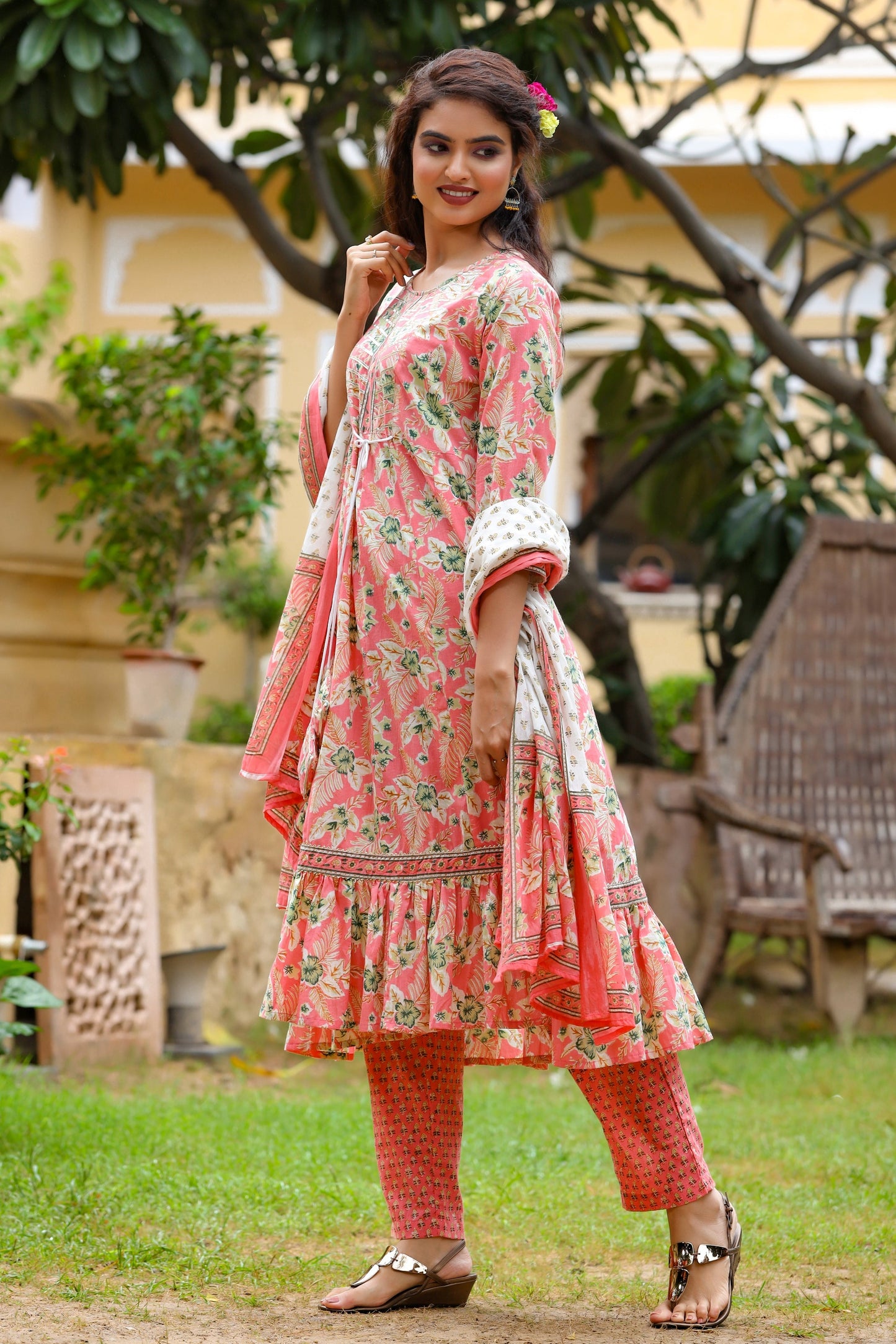 Women's Pink Printed Dupatta Set