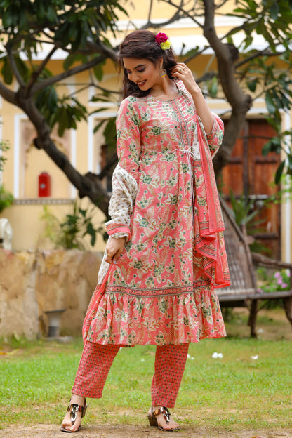 Women's Pink Printed Dupatta Set
