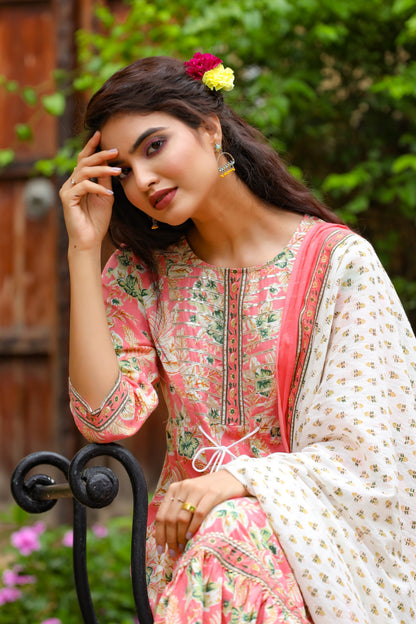 Women's Pink Printed Dupatta Set