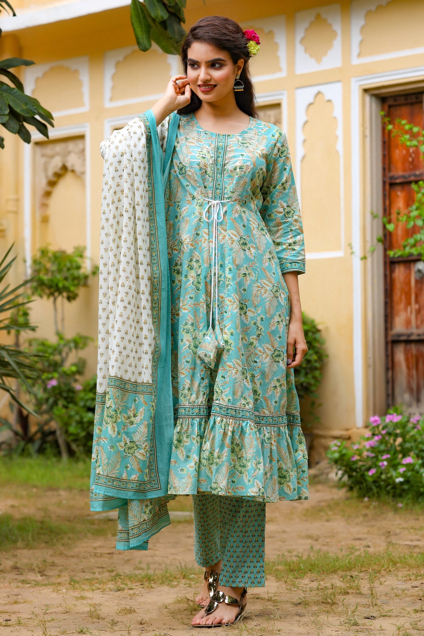 Women's Blue Printed Dupatta Set