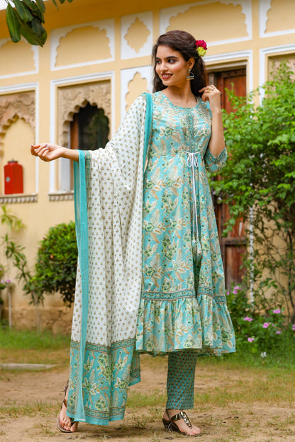 Women's Blue Printed Dupatta Set