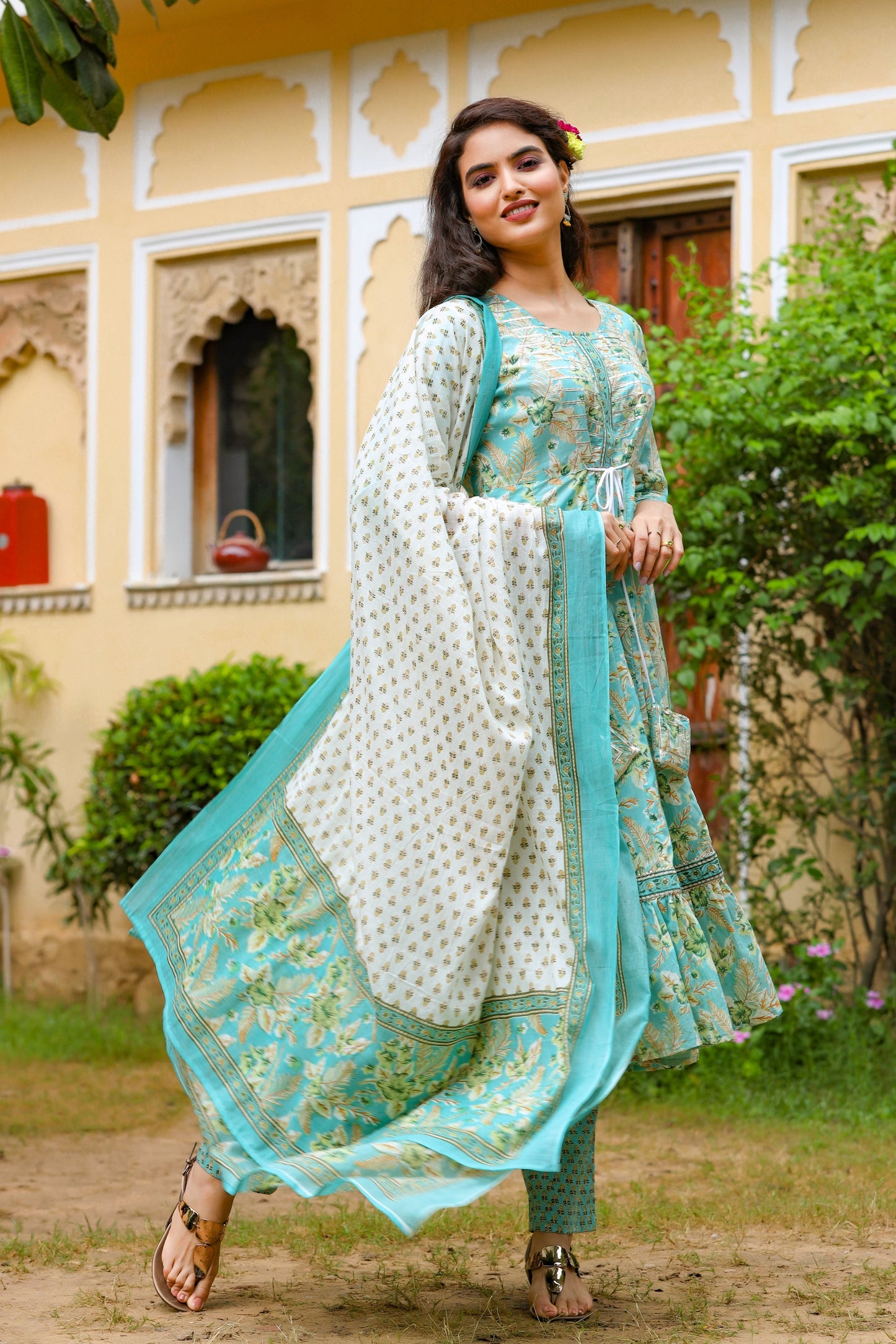 Women's Blue Printed Dupatta Set