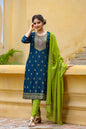 Women's Blue & Green Kurta Set