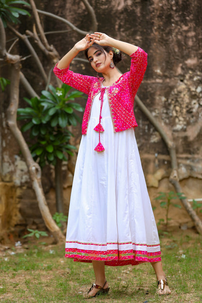 Women's White & Pink Dress With Jacket