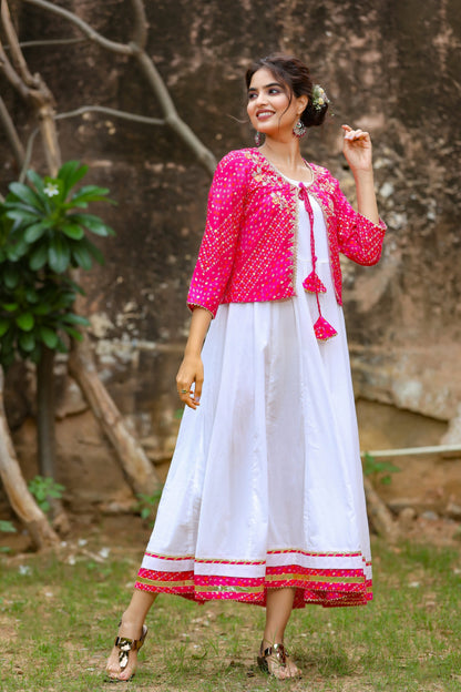 Women's White & Pink Dress With Jacket