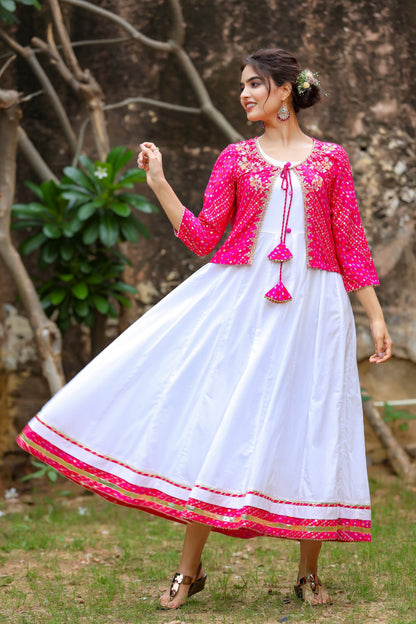 Women's White & Pink Dress With Jacket