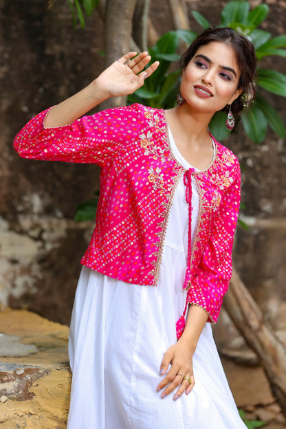 Women's White & Pink Dress With Jacket