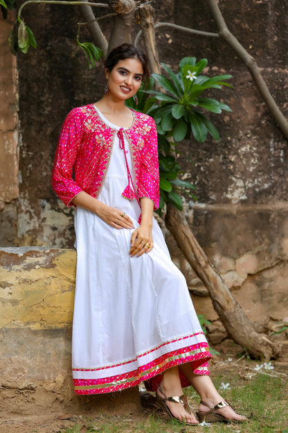 Women's White & Pink Dress With Jacket