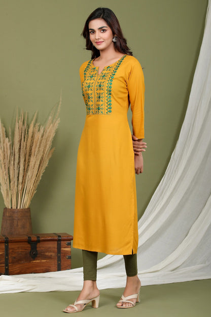 Women's Mustard Embroidered Kurta