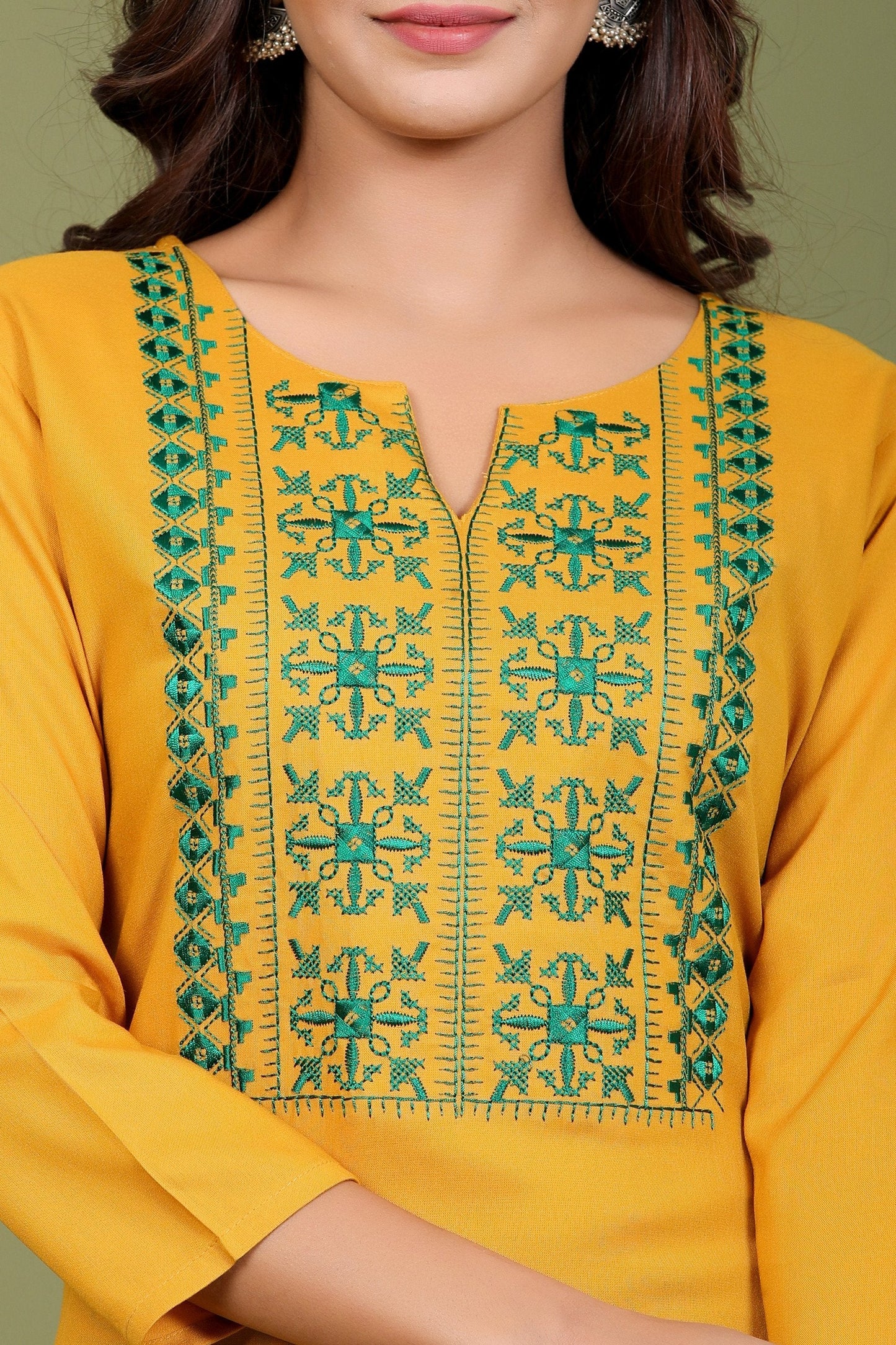 Women's Mustard Embroidered Kurta