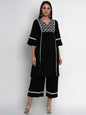 Women's Black Embroidered Kurta With Palazzos