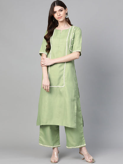 Women's Green Solid Kurta With Palazzos