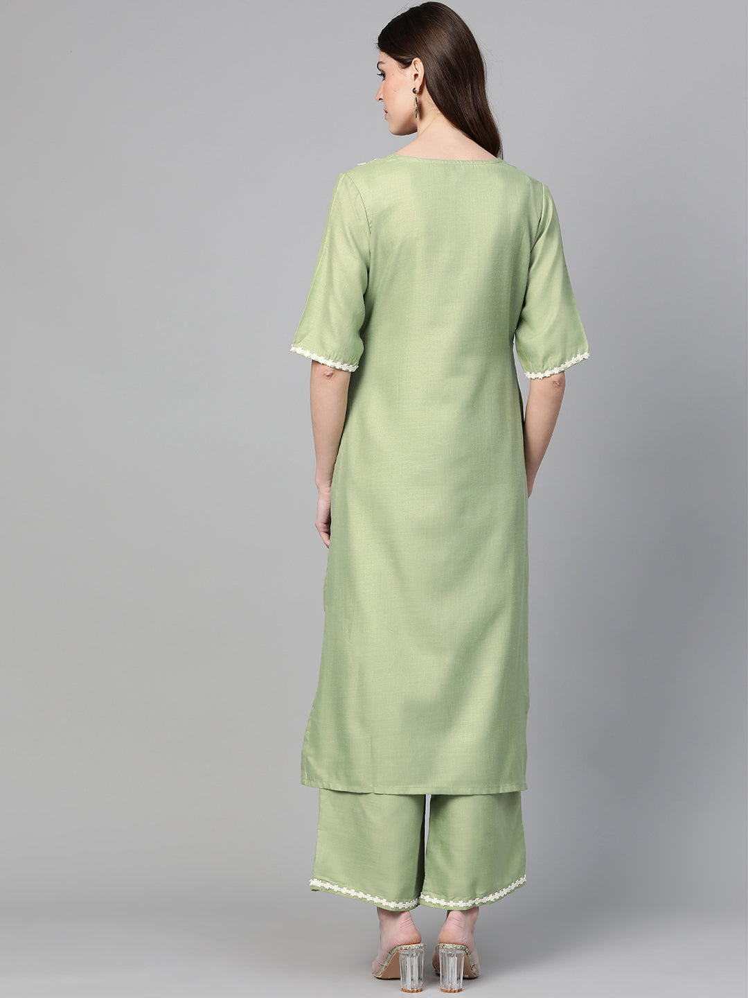 Women's Green Solid Kurta With Palazzos