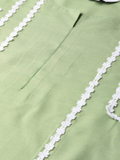 Women's Green Solid Kurta With Palazzos