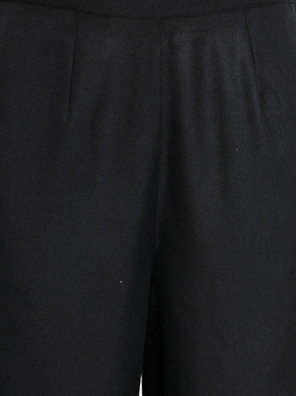 Women's Black And White Embroidered Kurta With Palazzos